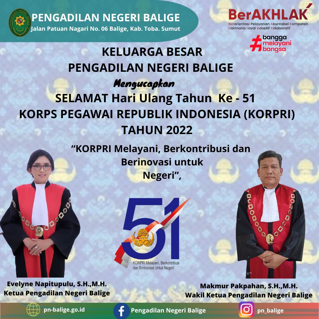 Hari Ulang Tahun Ke - 51 KORPS PEGAWAI REPUBLIK INDONESIA (KORPRI) TAHUN 2022 Hari Ulang Tahun Ke - 51 KORPS PEGAWAI REPUBLIK INDONESIA (KORPRI) TAHUN 2022